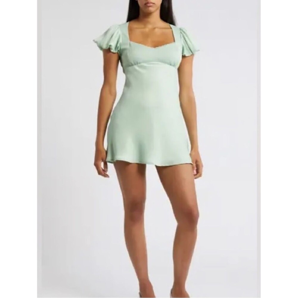 All In Favor Sage Green Puff Sleeve Mini Dress 🌿✨